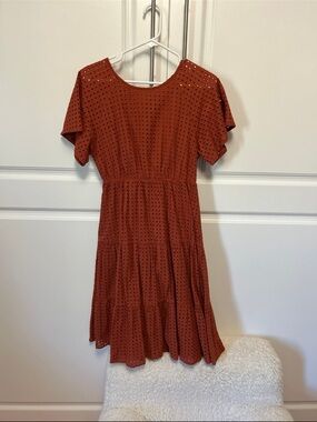 Women’s Eyelet Tiered Dress in burnt orange